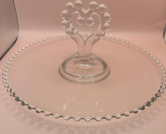Antique Imperial Glass Heart Handle Pastry Tray Hors d'oeuvres Platter Lover Antiques and Vintage