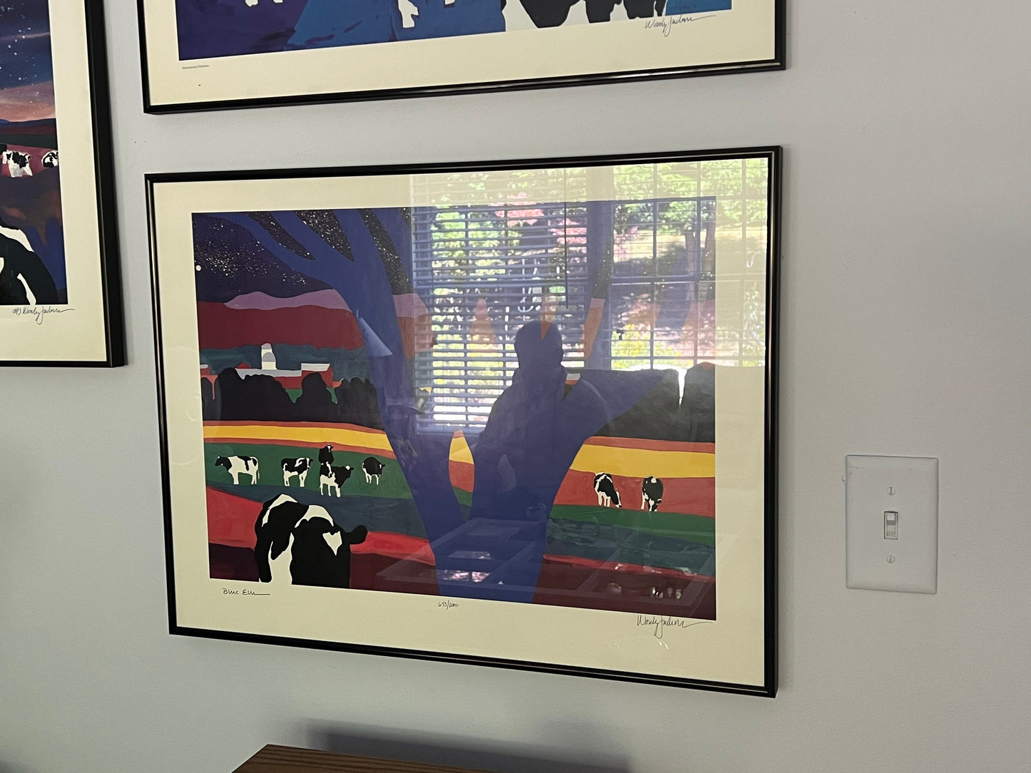 Vintage Woody Jackson Blue Elm Signed & Framed Cow Print Abstract Ben and Jerry artwork art Lover Antiques and Vintage
