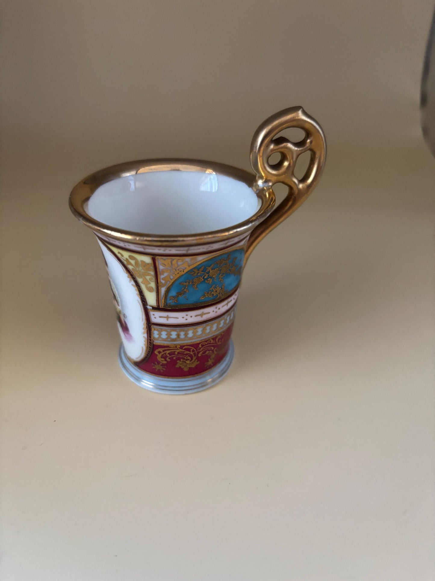 Antique French Napoleon Portrait Porcelain Cup, Demitasse Chocolate Fancy Mug, Ornate Gilded Handle