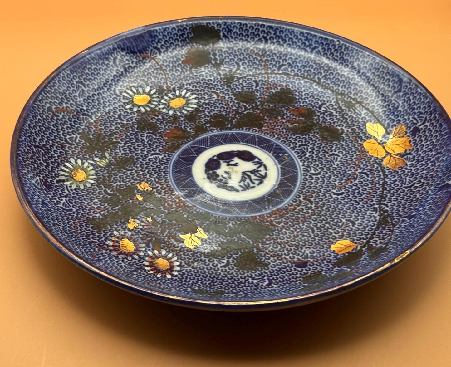 Antique Chinese Qing Dynasty Qianlong Period Blue Glazed Medallion Dish Cobalt Blue on Porcelain Bowl Lover Antiques and Vintage