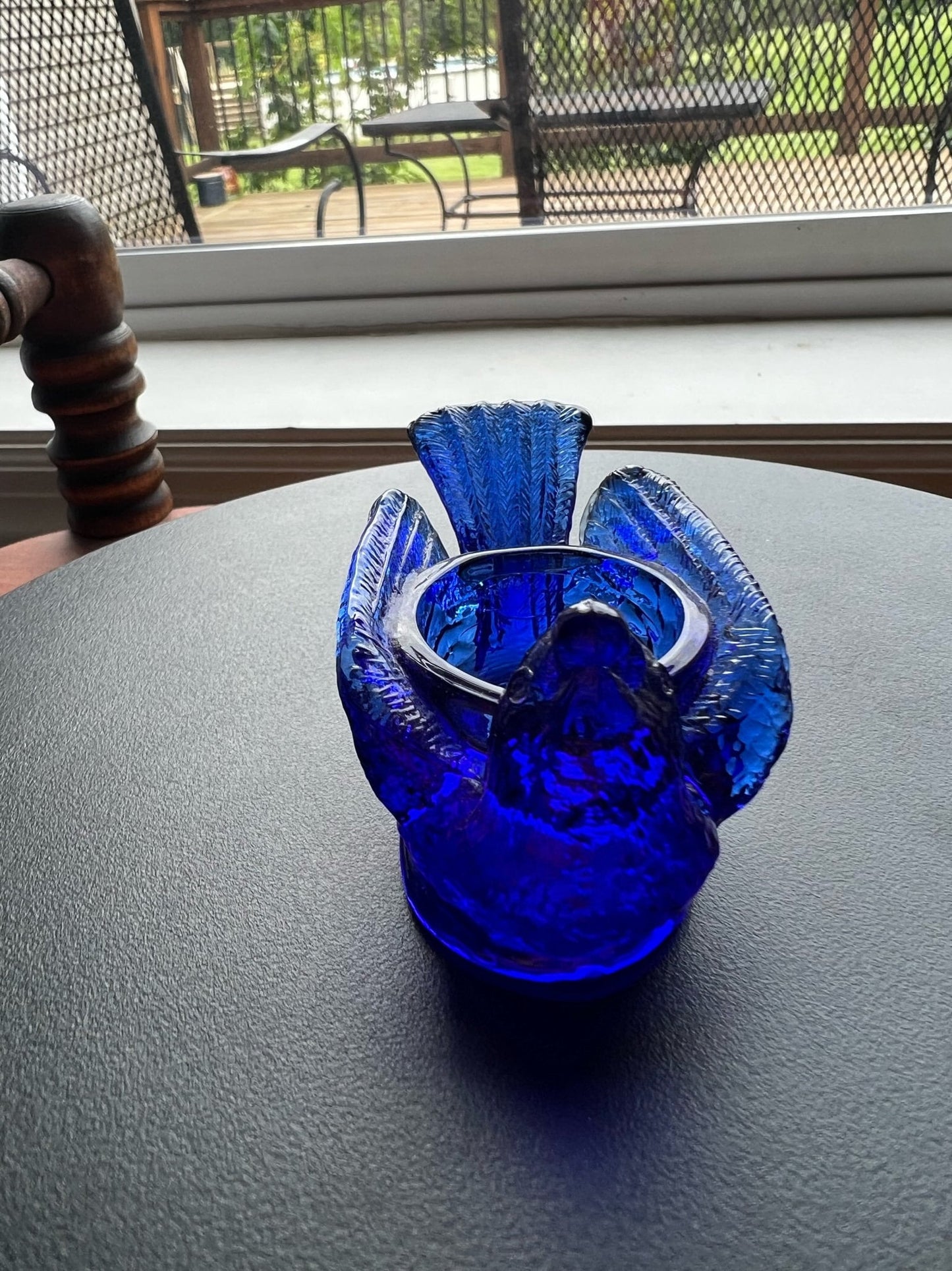 Vintage Cobalt Blue Degenhart Art Glass Rooster Salt Cellar