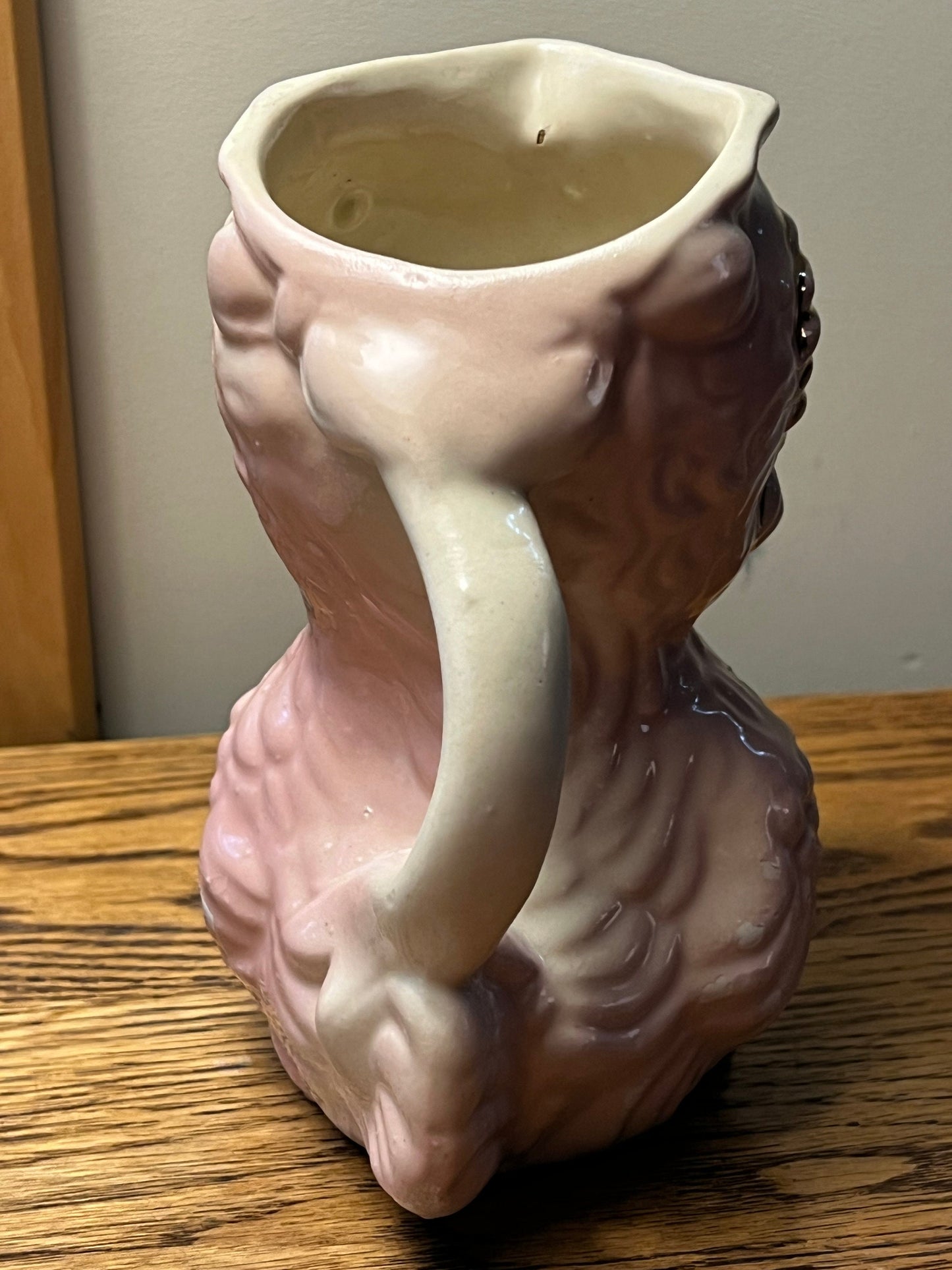 Vintage Shawnee Pottery Owl Pitcher: Pink & White with 14K Gold Trim