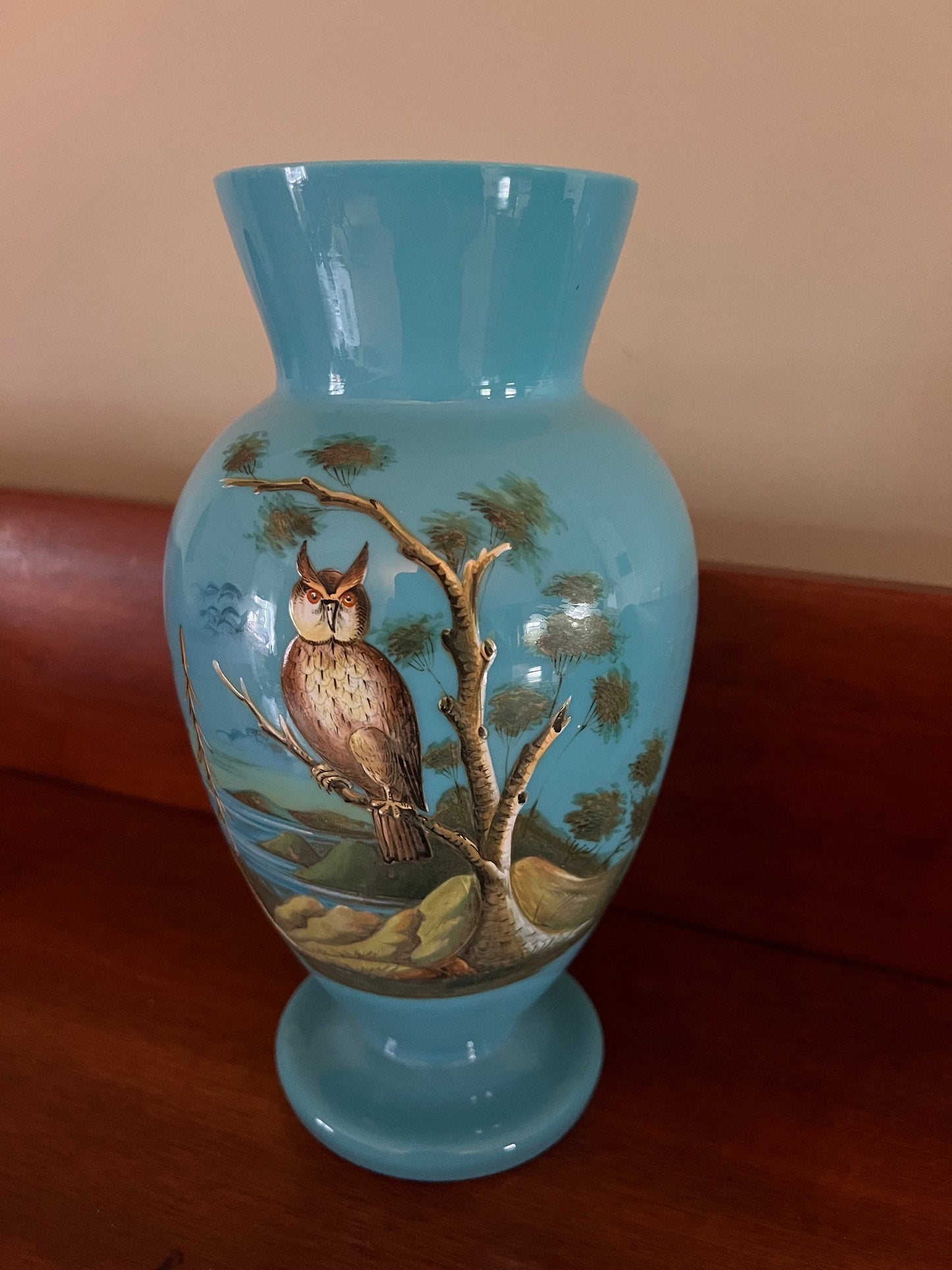 Vintage Owl Vase, Hand Painted Owl Vase, Turquoise Hand Painted Owl Vase, Lover Antiques and Vintage