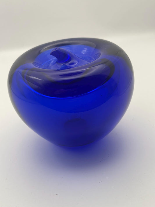Blenko Cobalt Blue Glass Apple Paperweight 3.5 inch Vintage Decorative Desk Accessory