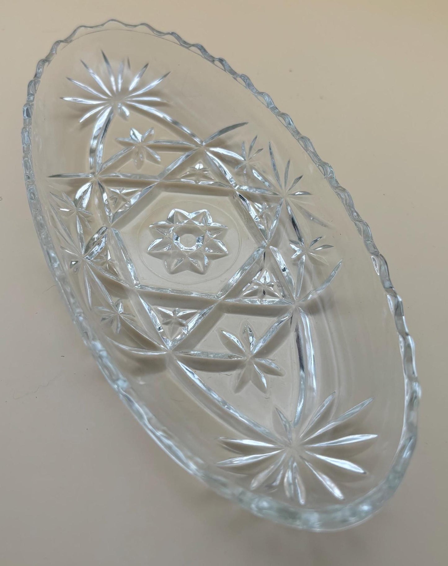Vintage Crystal Glass Dish or Serving Dish Glass Serving Tray Anchor Hocking Star of David Design Lover Antiques and Vintage