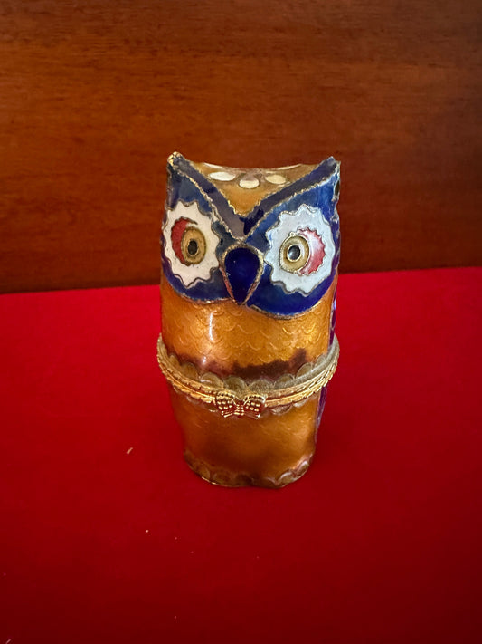 Vintage Cloisonné Enamel Owl Trinket Box: Cobalt Blue Figurine