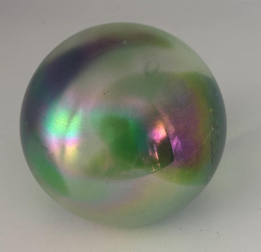 Vintage Iridescent Glass Paperweight Swirling Colors Green Purple Blue Decorative Orb
