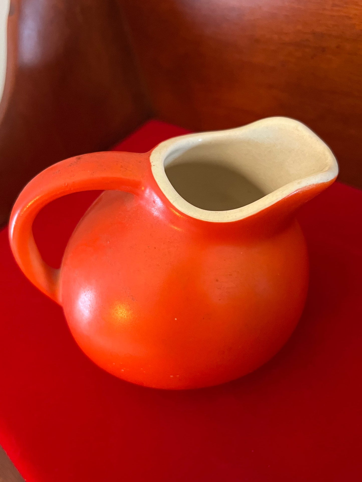 Vintage Cameron Clay Miniature Orange Pitcher - 5"