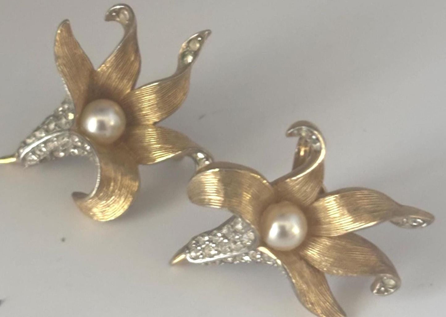 Boucher Gold Lily Earrings with Pearls, Flower Jewelry, Lover Antiques and Vintage