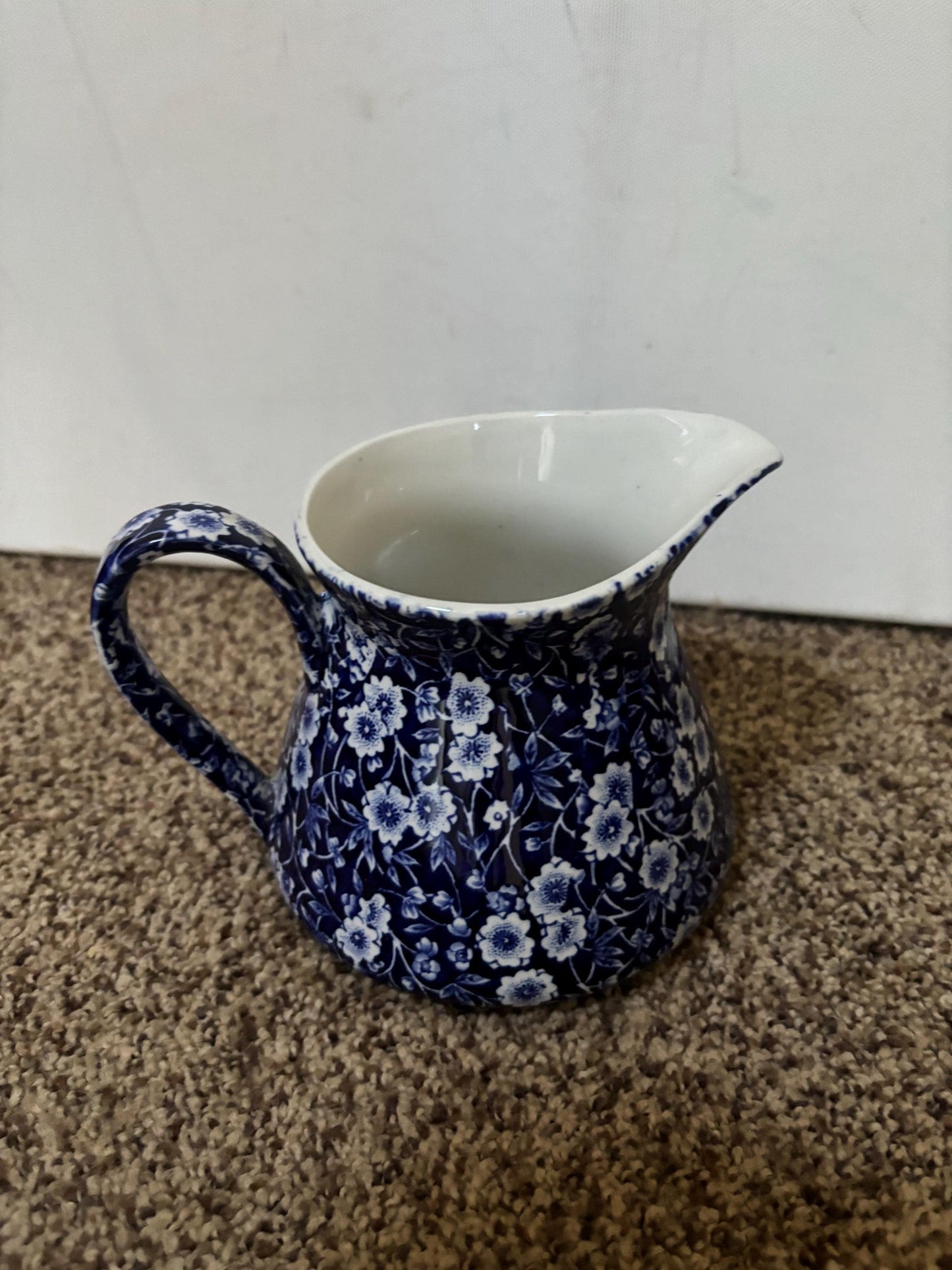 Vintage CALICO Blue Flower Pitcher Royal Crownford Ironstone England Blue and White Floral Transferware Lover Antiques