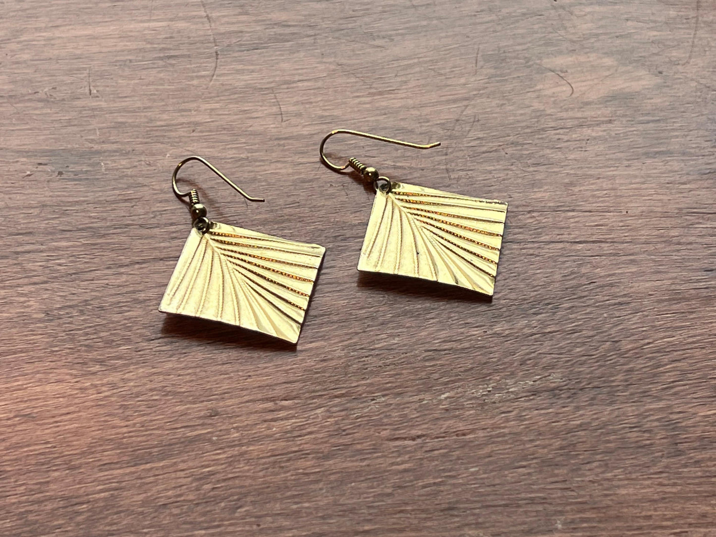 Vintage Fan Art Deco Fan Dangle Gold Pierced Earrings Elegant Native Tribal Inspired Jewelry Lover Antiques and Vintage