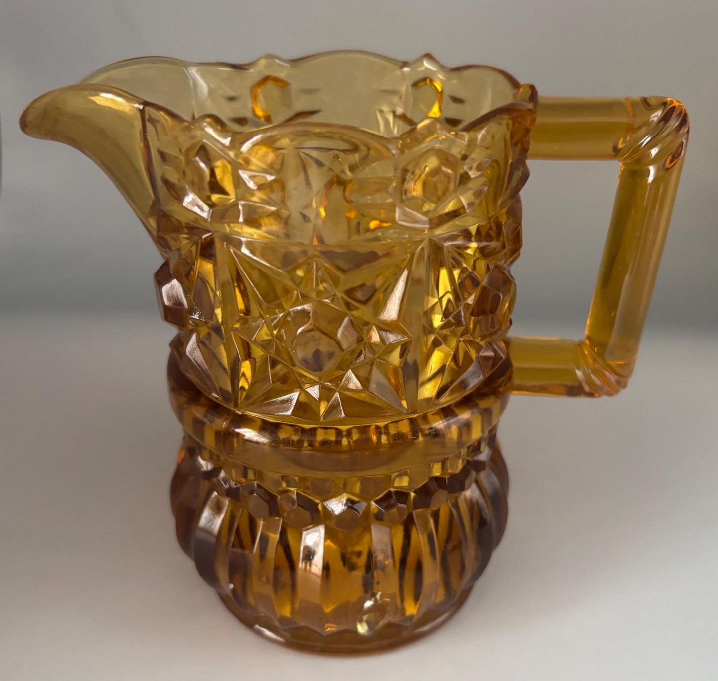 Antique Pitcher Richards and Hartley Daisy Button Crossbar Mikado Amber Glass, Toothpick Holder, Lover Antiques and Vintage