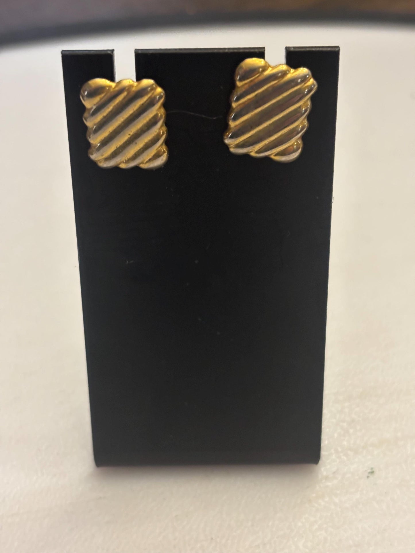 Vintage Square Gold Horizontal Ribbed Earrings, Lover Antiques and Vintage