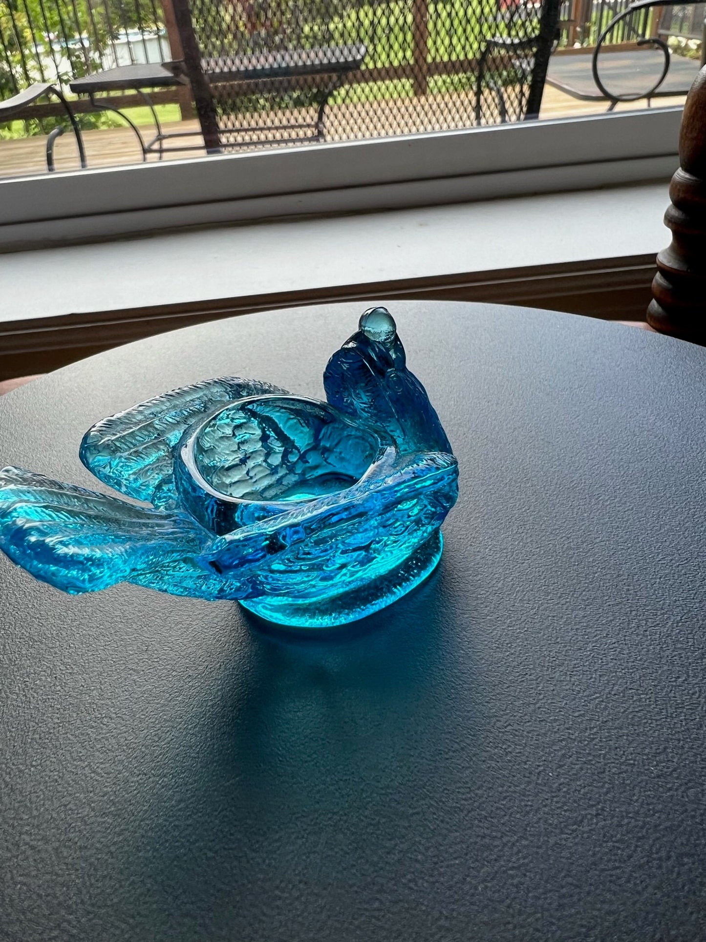 Vintage Blue Degenhart Glass Rooster Salt Cellar Dish