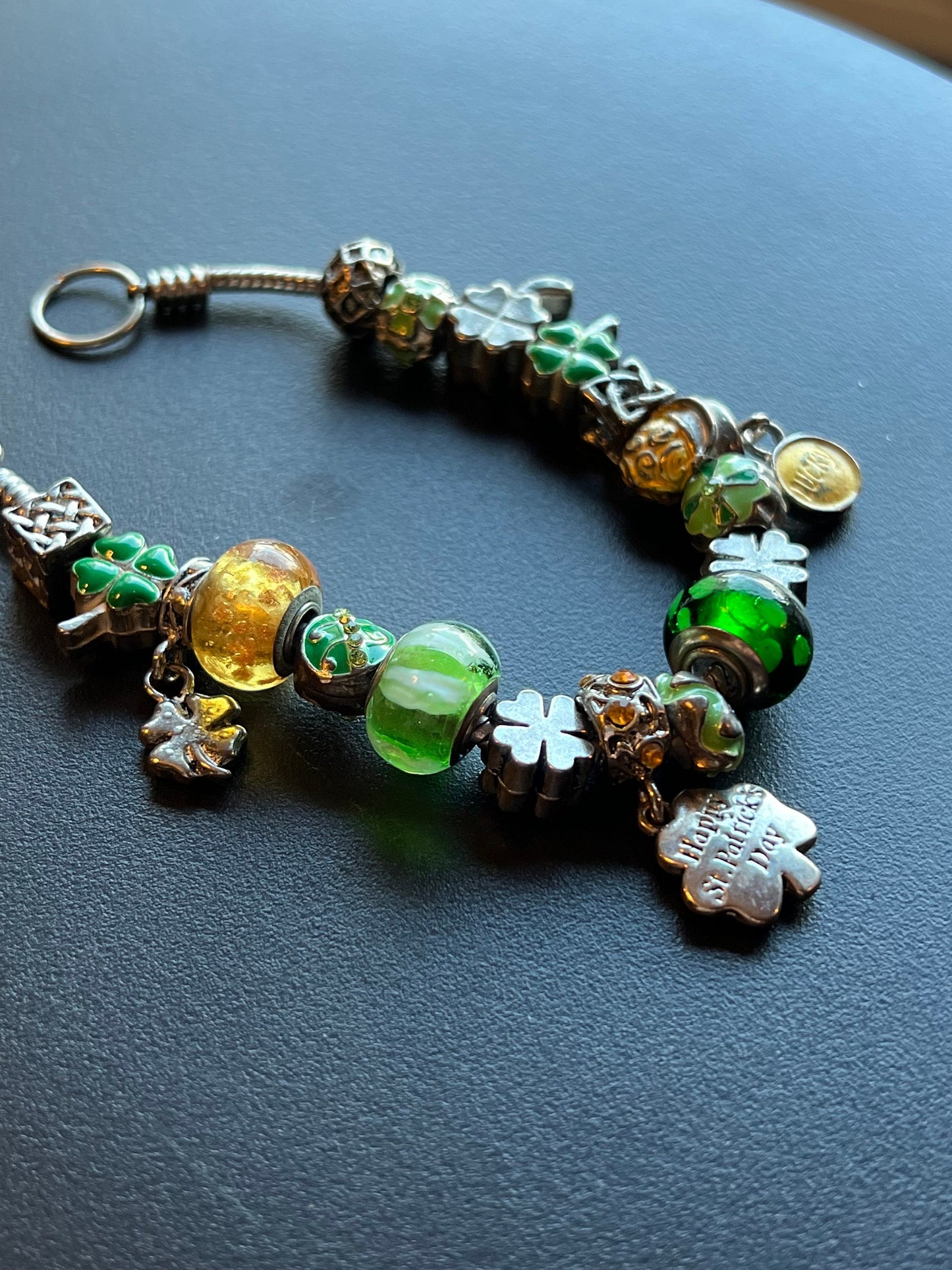 Willabee & Ward Charm Bracelet: Lucky Green Beads, Silver Clover