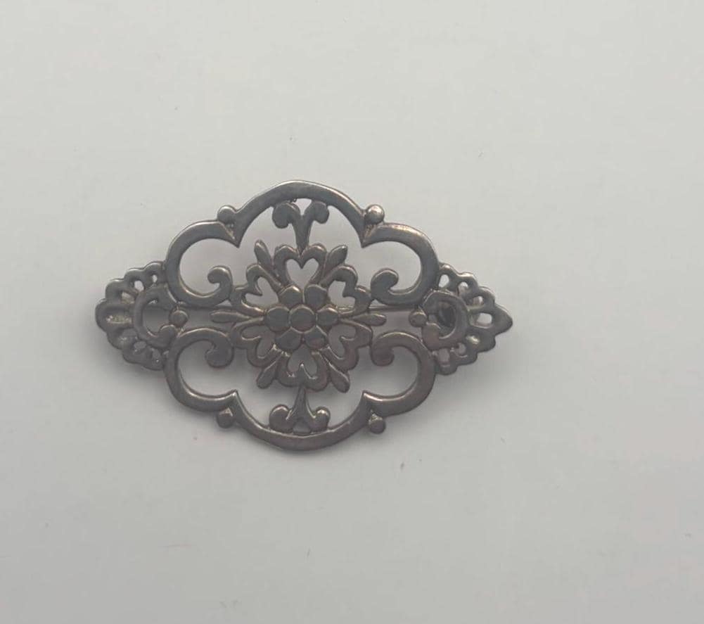 Vintage Sterling Silver Open Work Floral Pin Brooch Lover Antiques and Vintage