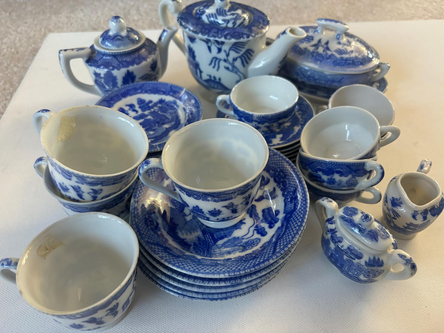 Antique Children’s Porcelain Tea Set of 35 Pieces Tea Pot Cups Plates Creamer and More Lover Antiques and Vintage