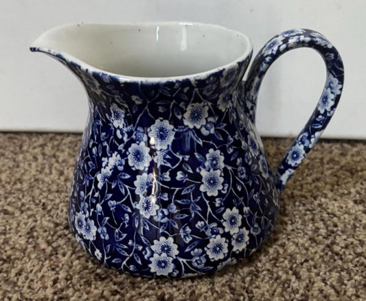 CALICO Blue Flower Pitcher Royal Crownford Ironstone England Blue and White Floral Transferware Lover Antiques