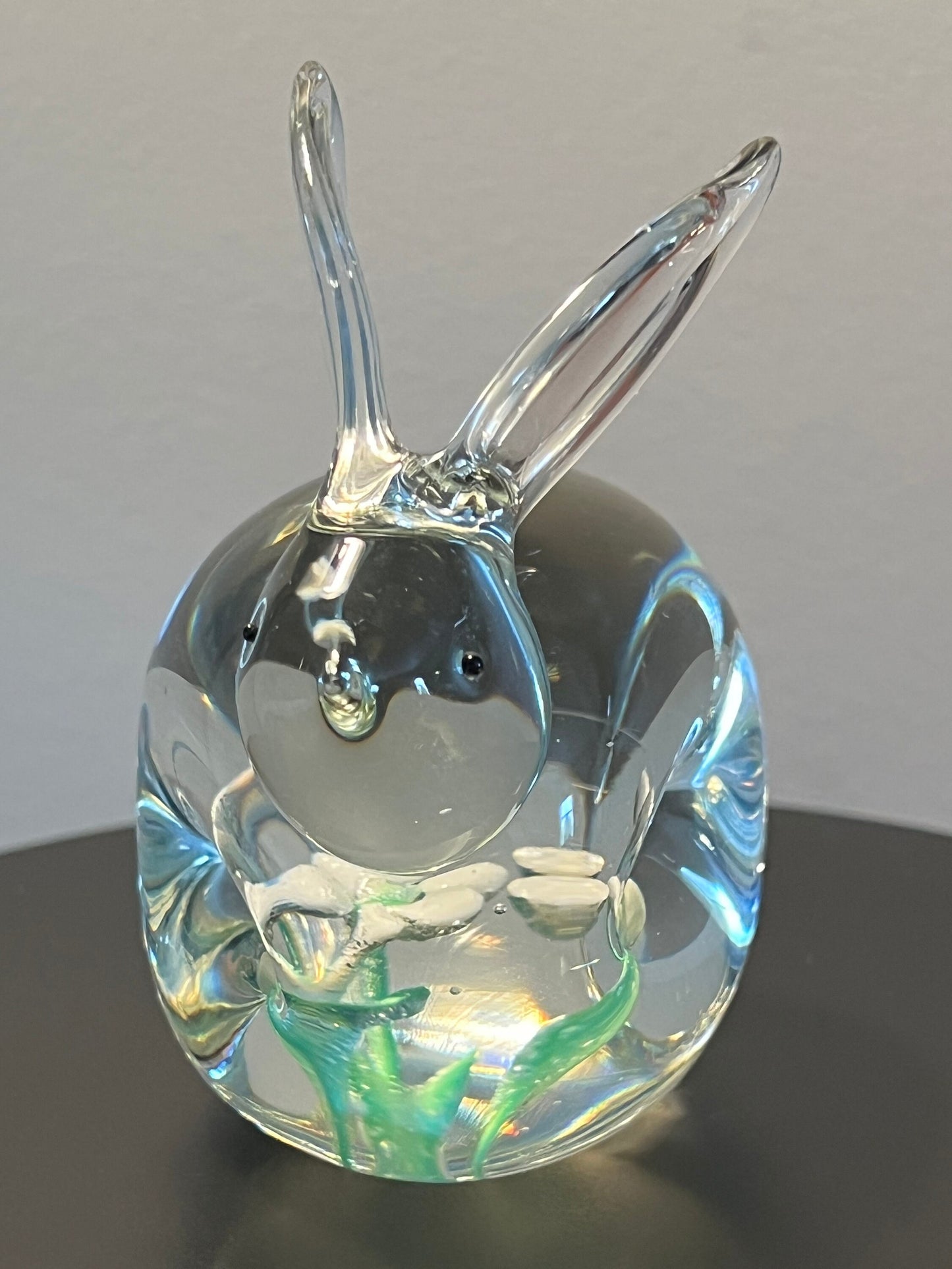 Vintage Glass Rabbit Paperweight: Floral Art Glass