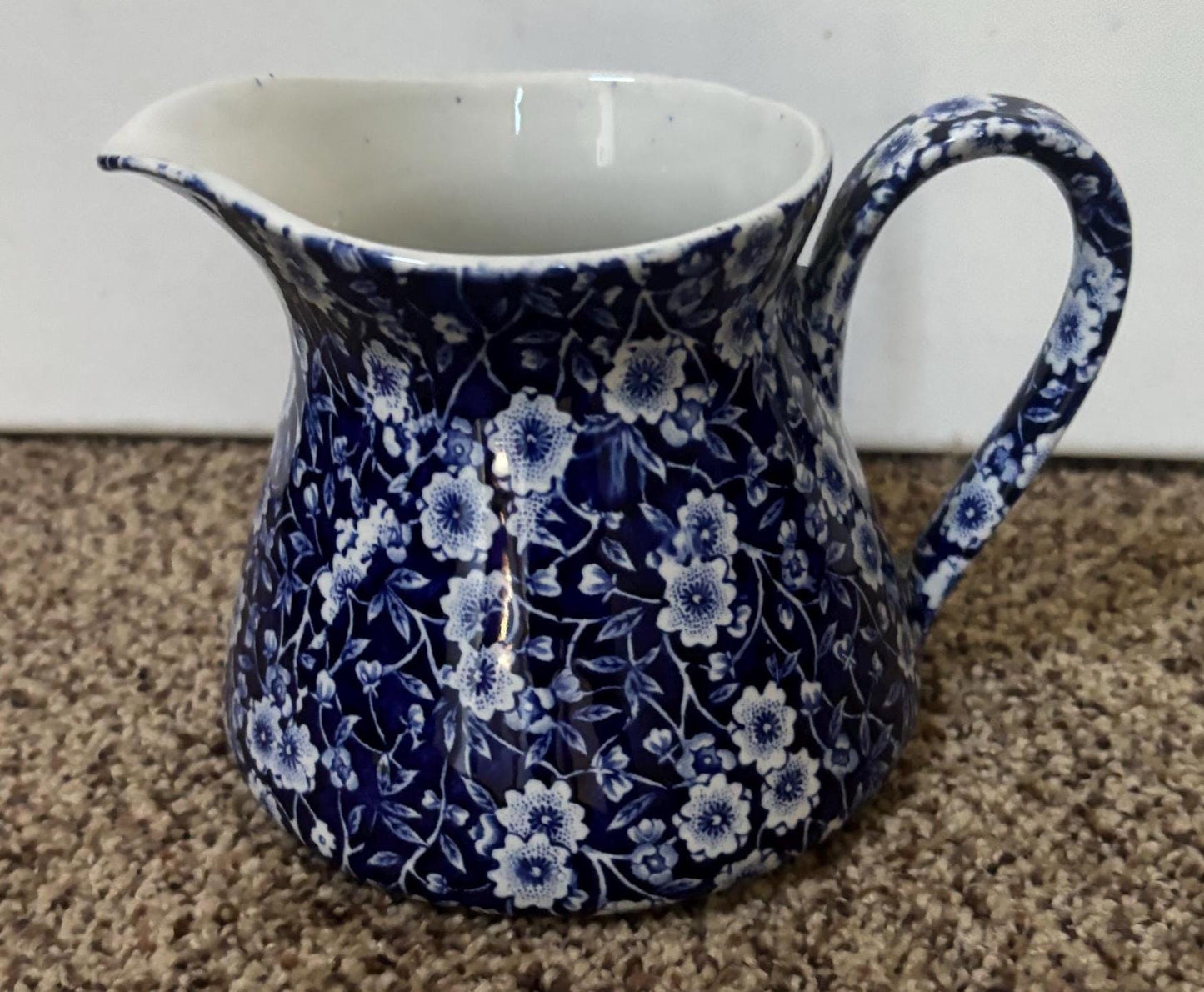 Vintage CALICO Blue Flower Pitcher Royal Crownford Ironstone England Blue and White Floral Transferware Lover Antiques