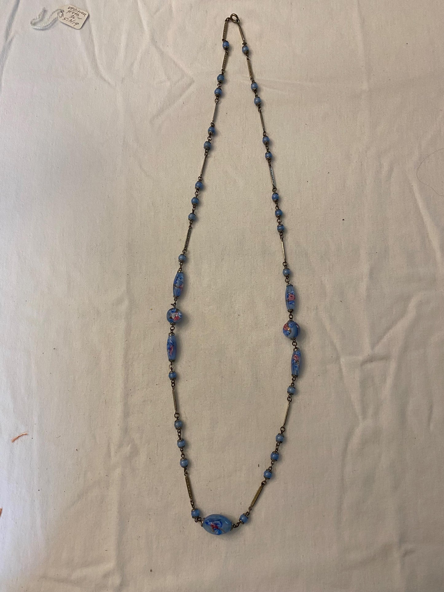 Vintage Blue Hand Painted Long Necklace Art Jewelry Unique Gifts Lover Antiques and Vintage