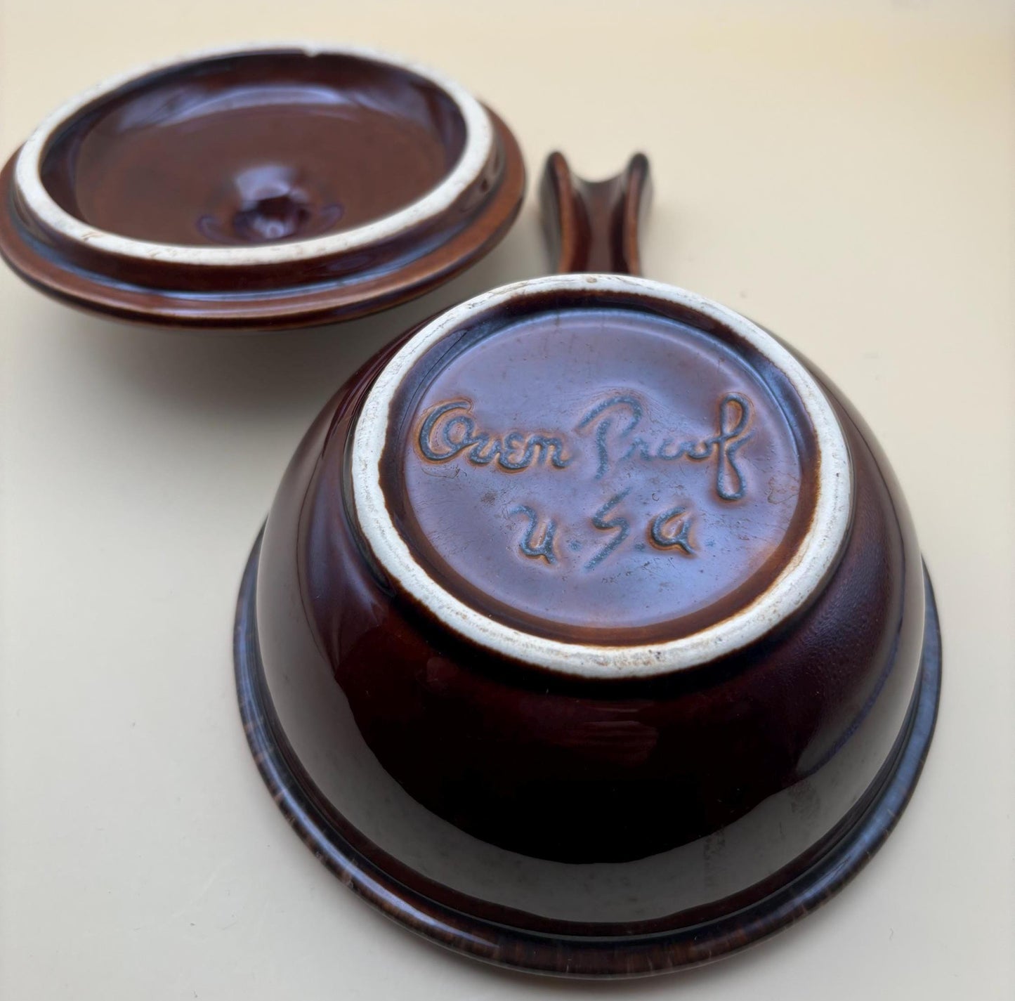 Vintage Hull Oven Proof Usa Brown Drip Soup Bowl With Handle Lover Antiques and Vintage