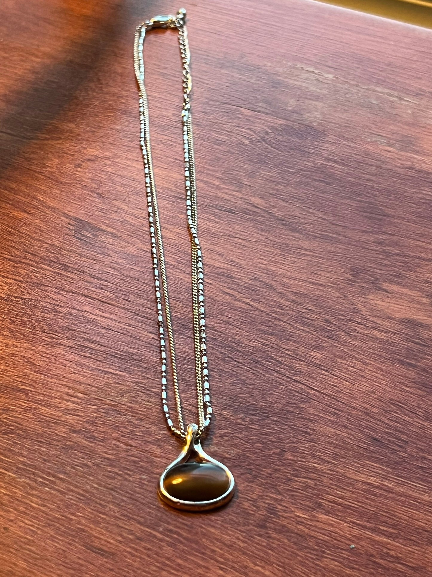 Vintage Dark Cognac Pendant Sterling Silver Double Chain Necklace gorgeous double chain Gift Wrapped!!