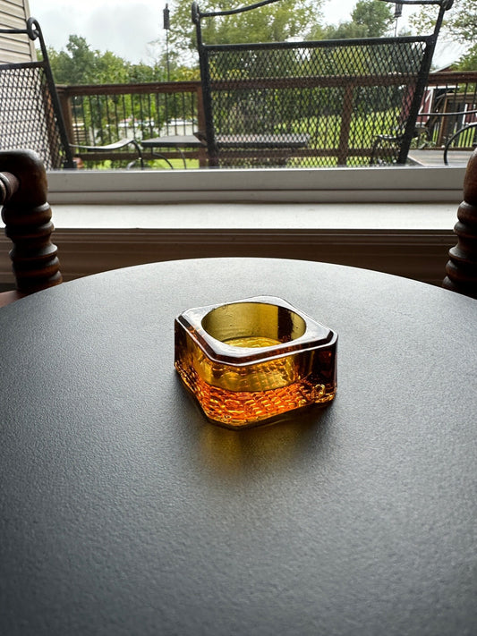 Vintage Amber Cut Glass Square Dish: Toothpick Holder, Sugar Dish