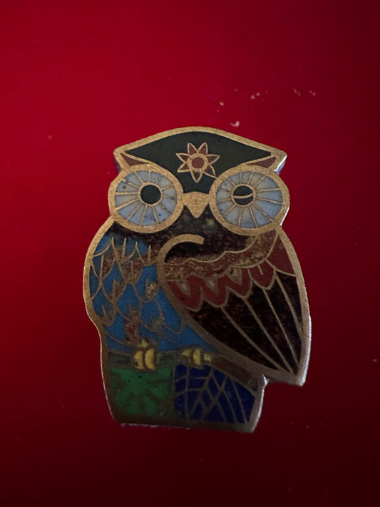 Vintage Cloisonné Enamel Owl Trinket Box: Colorful Figurine