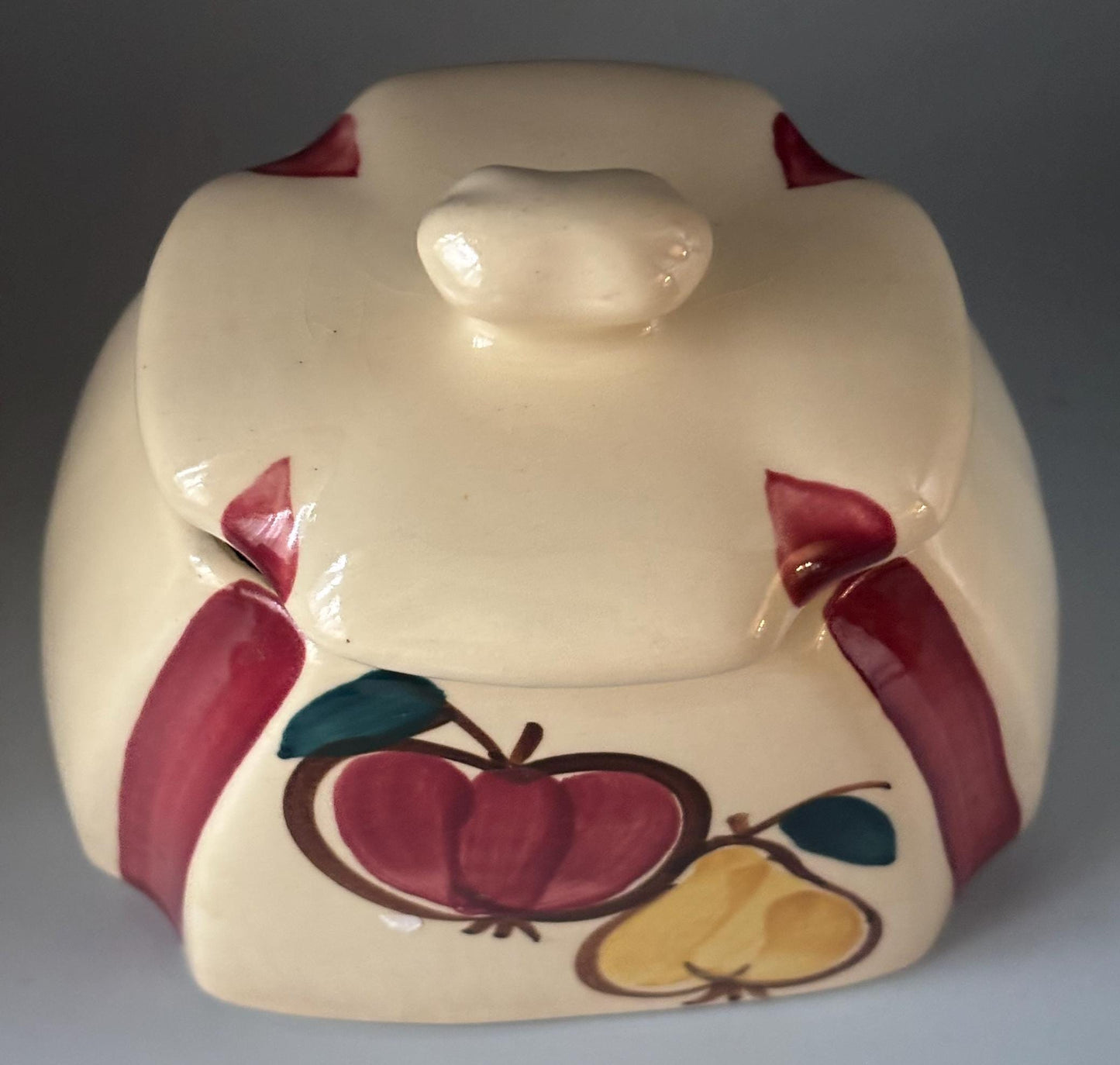 Purinton Pottery Canister Jar with Apple Pear Design, Drip Jar & Lid, Hand Painted Slipware Design