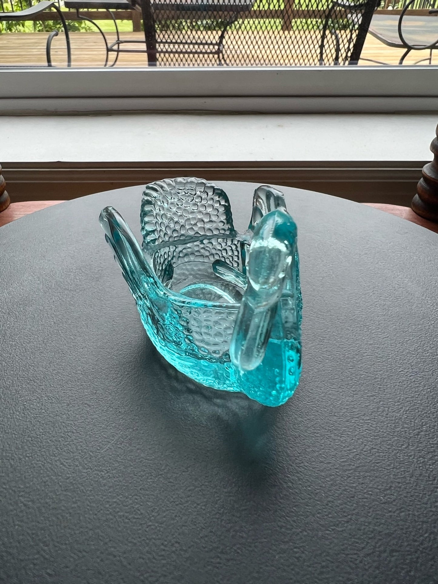 Vintage Blue Degenhart Glass Swan Salt Cellar Dish