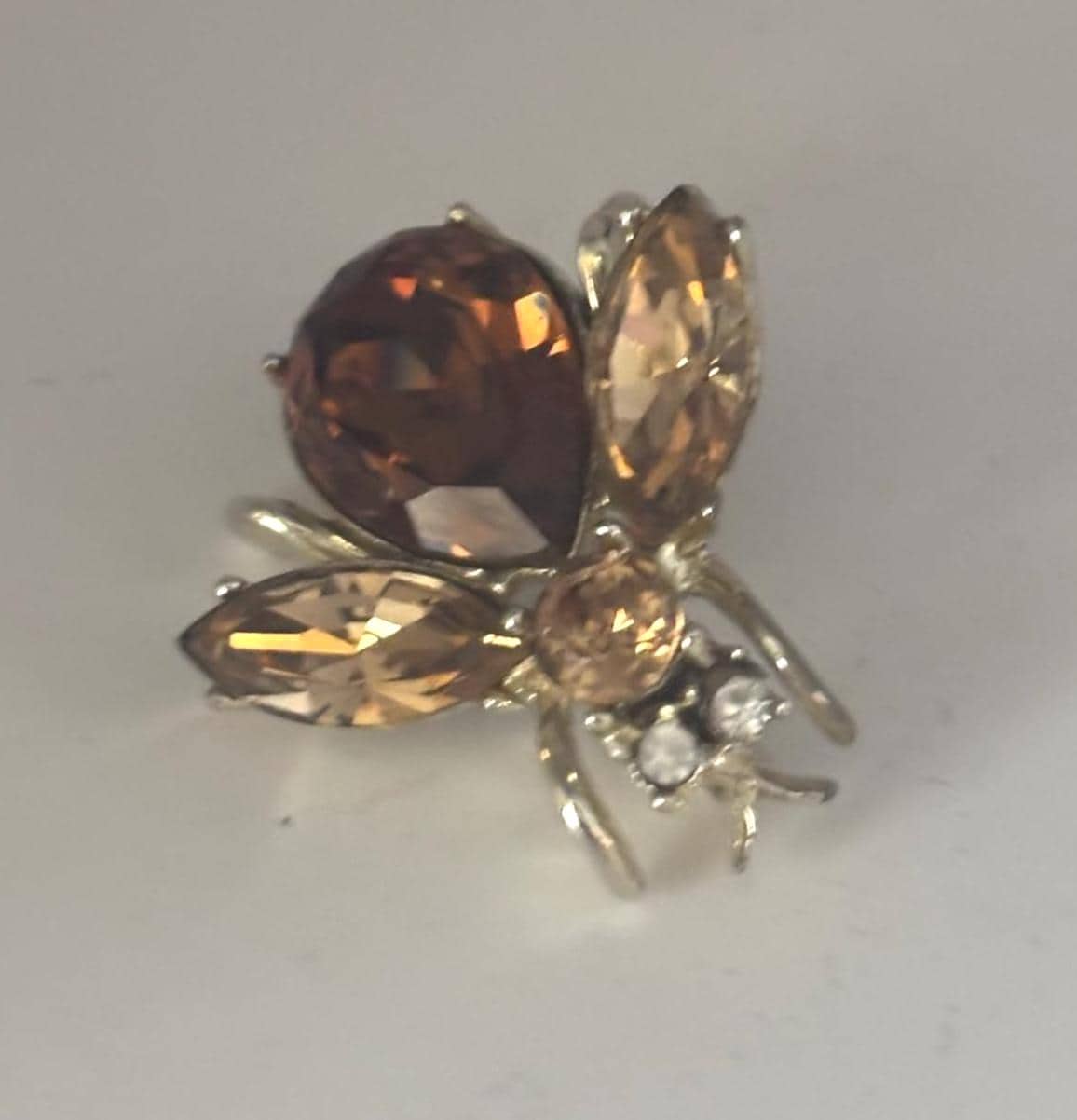 Amber Rhinestone Insect Pin, Enamel Fly Brooch