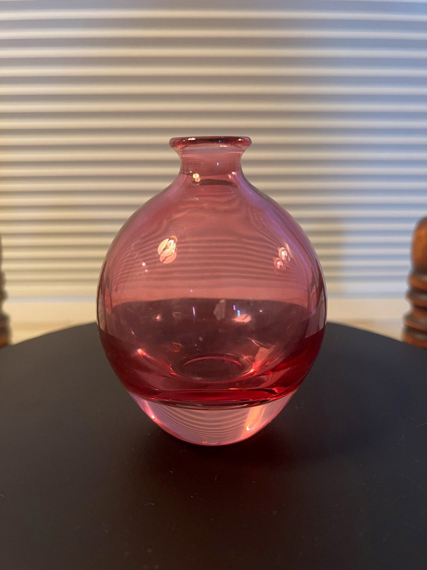 Vintage Cranberry Glass Decanter: Pink Flower Stopper, Art Glass Bottle