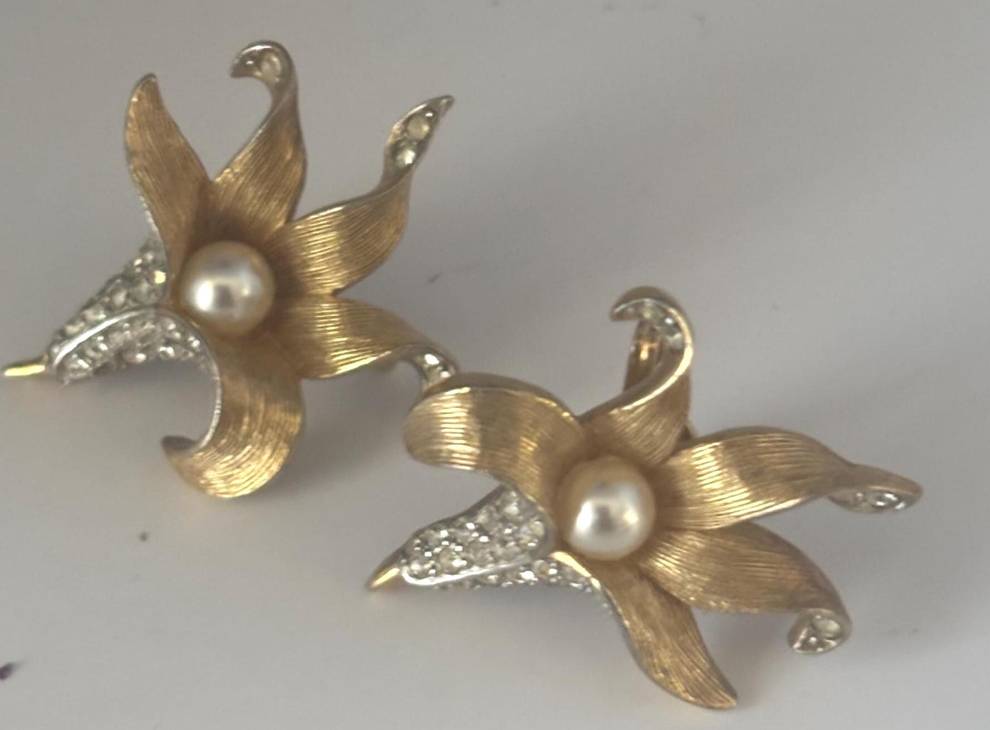 Boucher Gold Lily Earrings with Pearls, Flower Jewelry, Lover Antiques and Vintage
