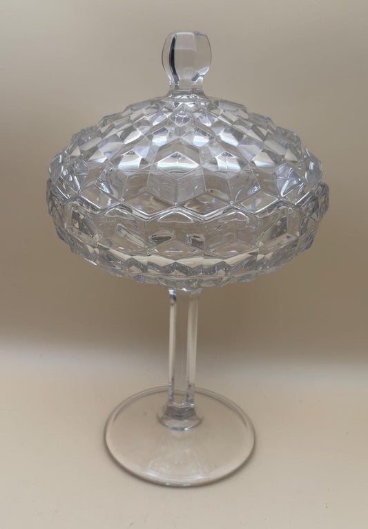 Vintage Fostoria American Cubist Glass Pedestal Candy Dish or Compote with Lid Lover Antiques and Vintage