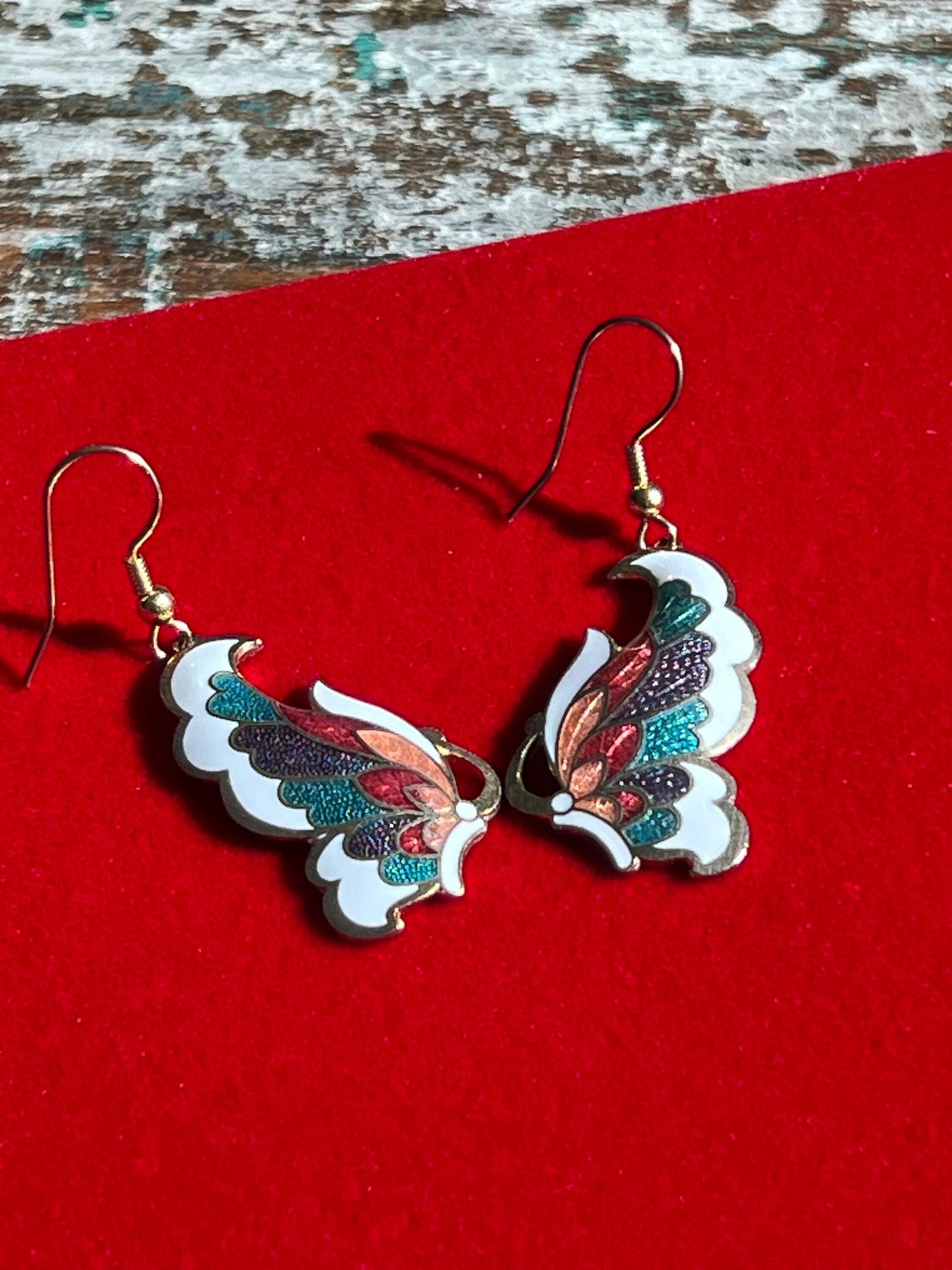 Vintage Enameled Butterfly Earrings: Gold Twist Jewelry