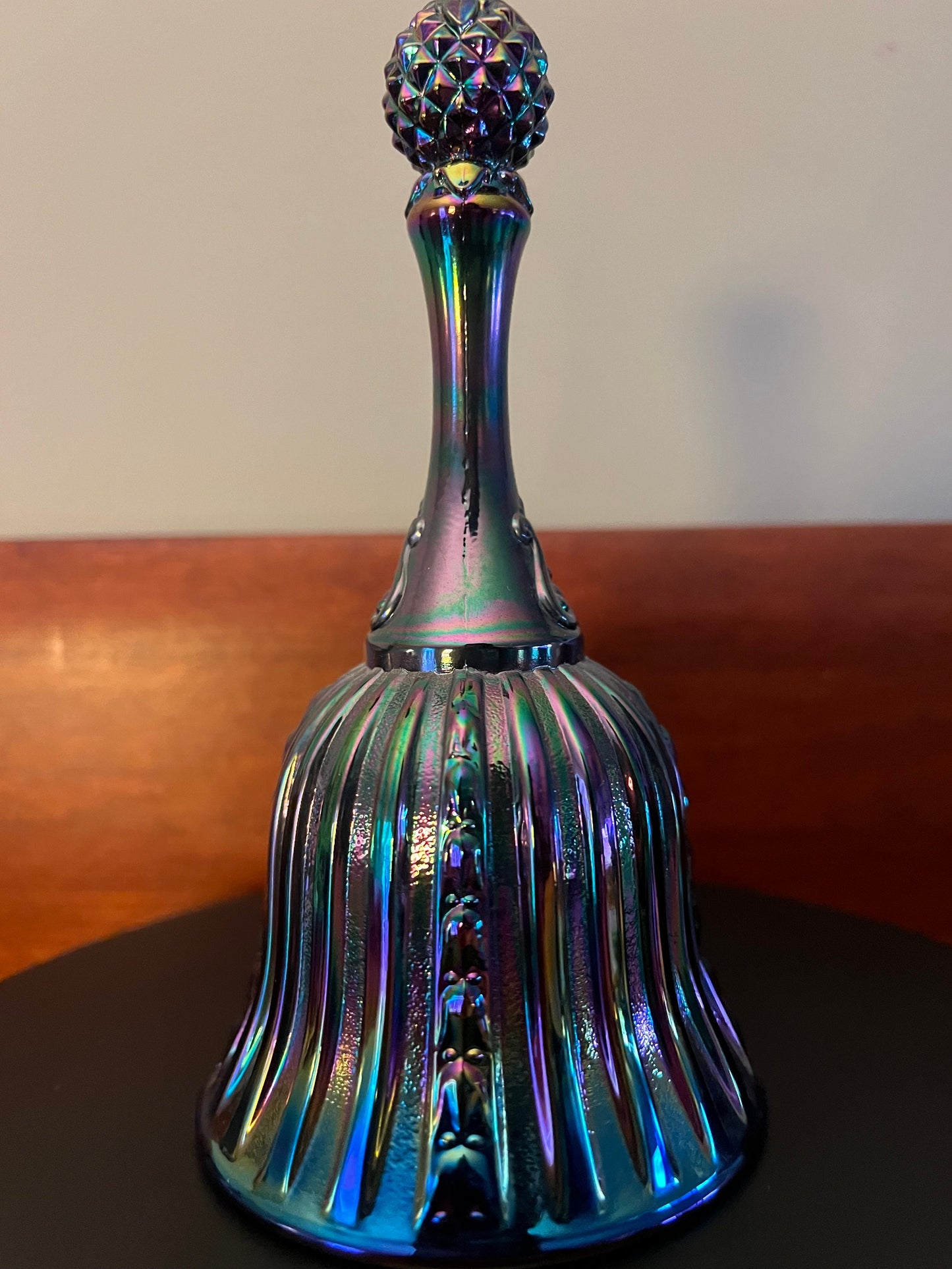 Vintage Fenton Iridescent Carnival Glass Bell: Purple Amethyst Blue