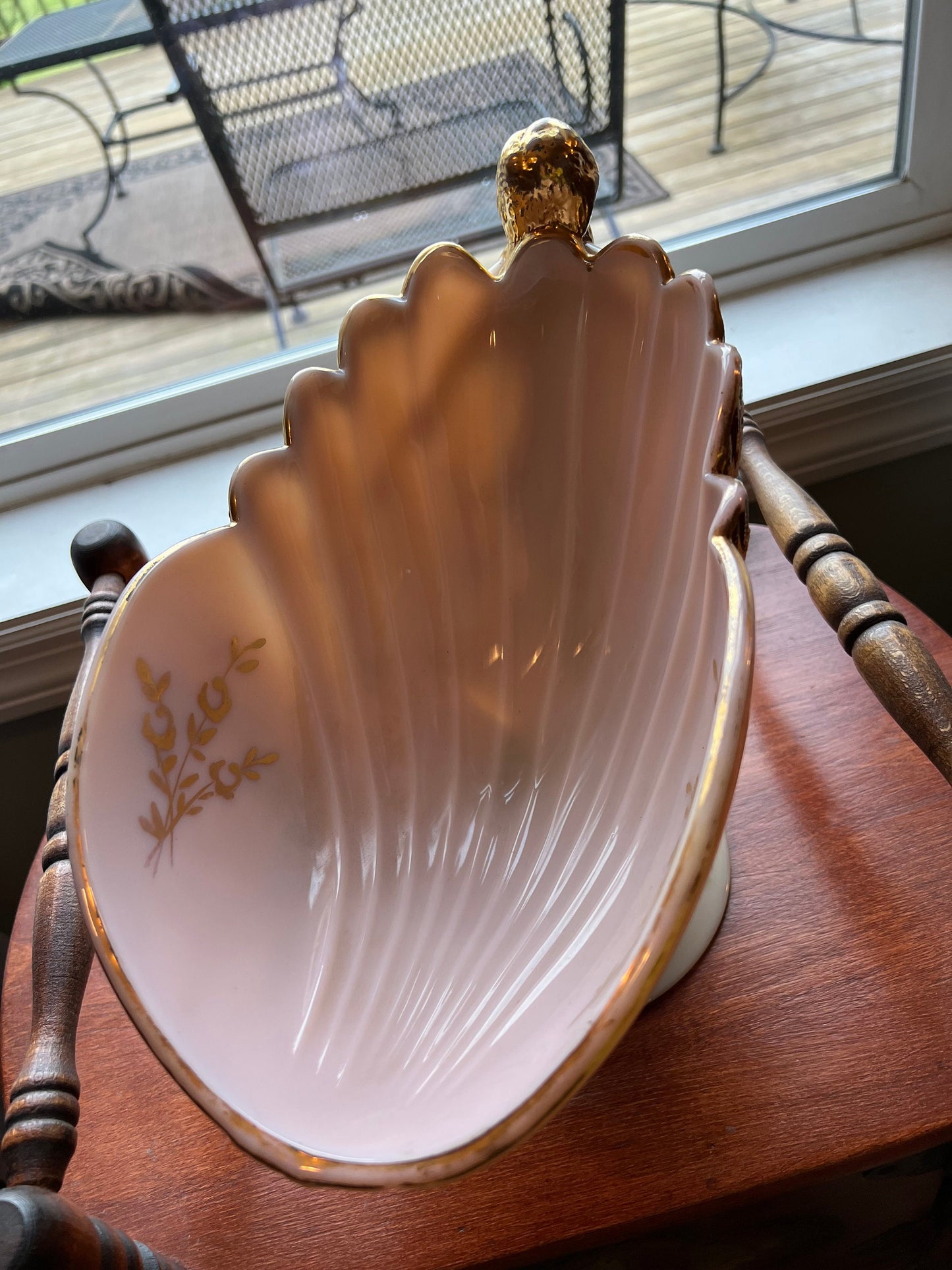 Vintage Cambridge Crown Tuscan Flying Lady Compote Glass Bowl Charleton Gilt and Floral Painting Opalescent Peach Lover Antiques and Vintage