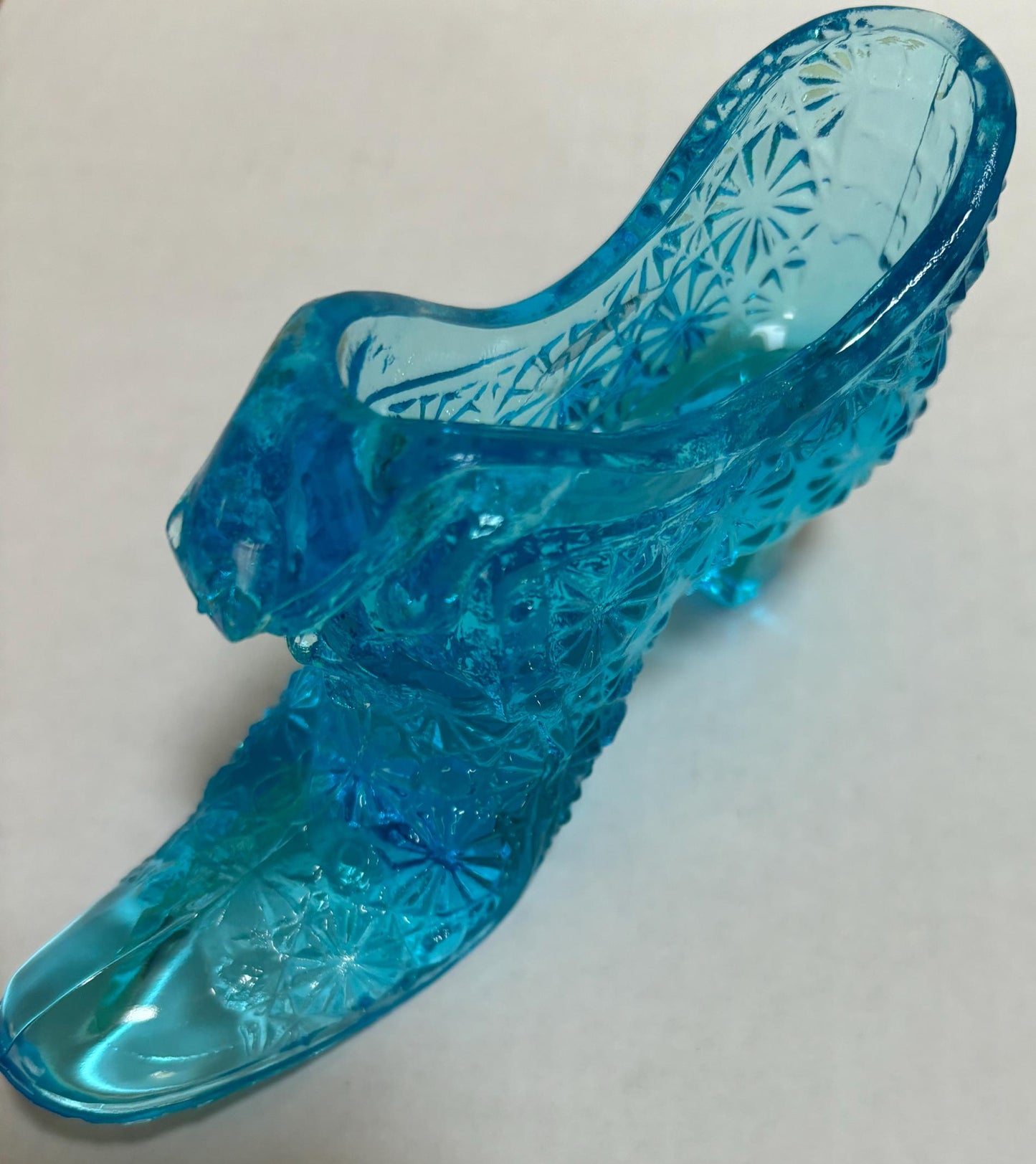 Vintage Fenton Blue Cat Shoe Daisy & Button Turquoise Glass Slipper, Lover Antiques and Vintage