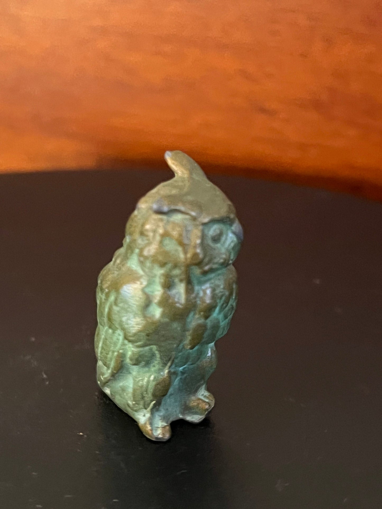 Antique Bronze Mini Owl Figurine, with Original Patina, Old Owl Figure, Lover Antiques and Vintage