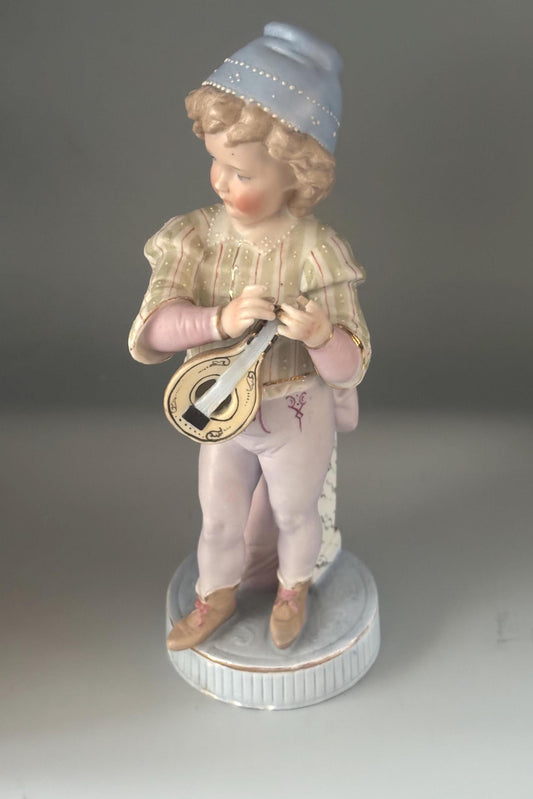 Antique Meissen Bisque Porcelain Boy Girl Strumming Guitar Figurine, Lover Antiques and Vintage