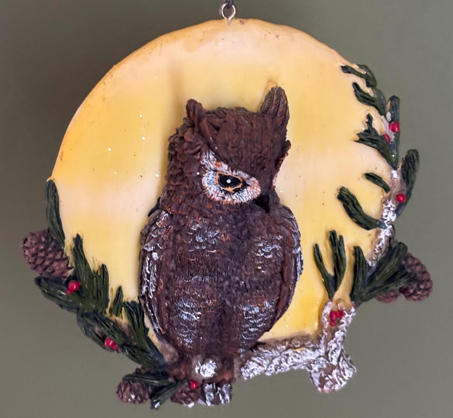 Vintage Owl Ornament Three Dimensional Owl Figurine Moon Background Lover Antiques and Vintage