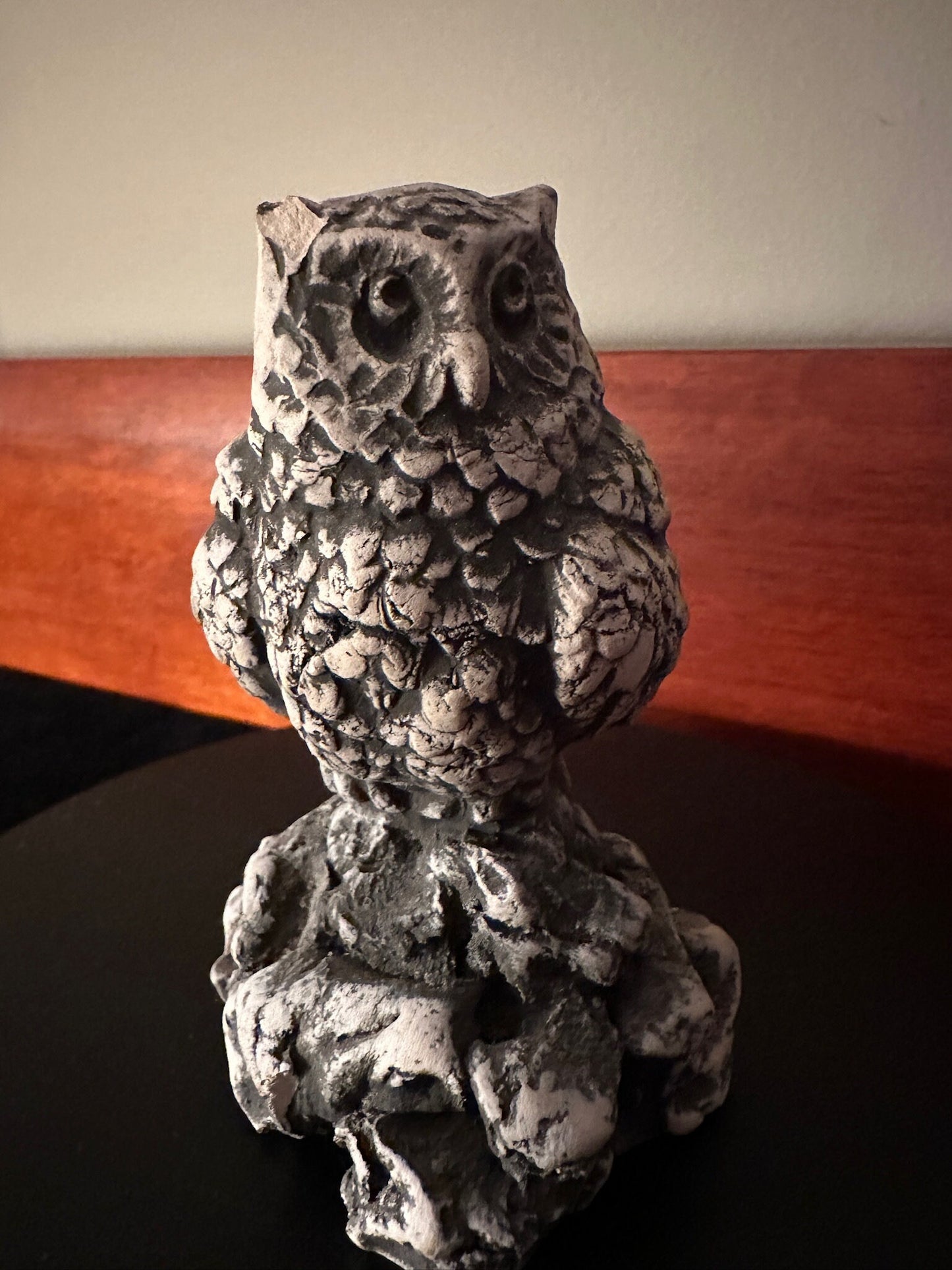 Mount St. Helen's Ash Owl Figurine: Signed Clay Collectible