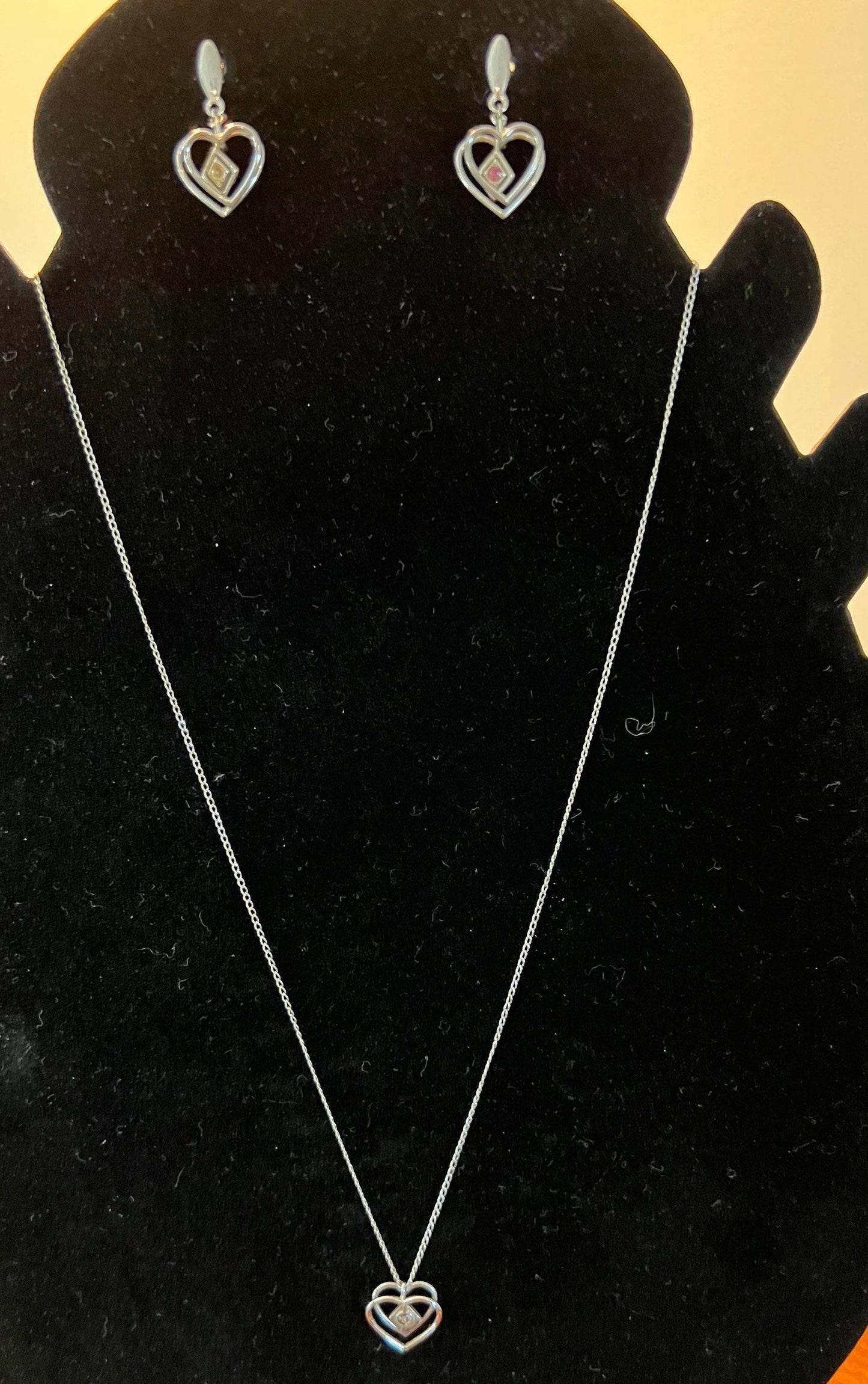 Vintage Silver Heart Earrings and Necklace Set