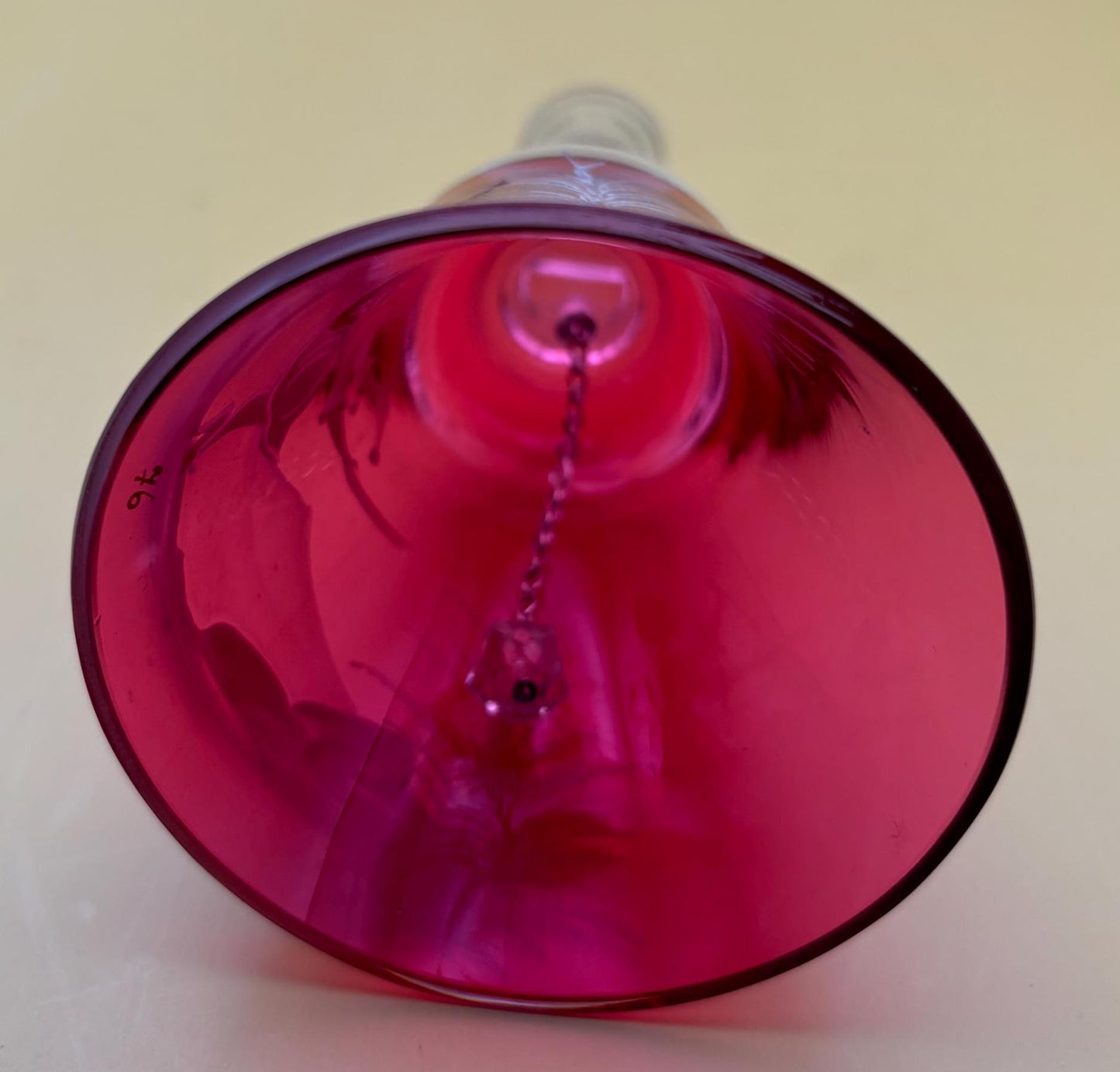 Cranberry Glass Bell Mary Gregory Art Deco Hand-Blown Pink Glass Bell Gift for Her