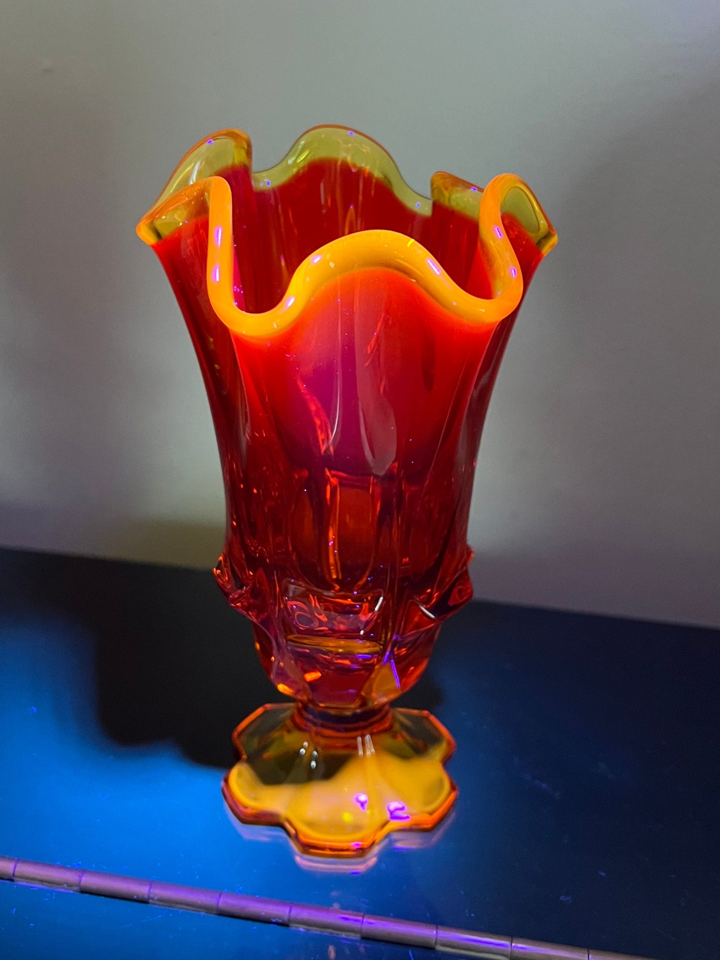 Vintage Fenton Amberina Handkerchief Glass Vase Footed Bowl Glowing Art Glass Lover Antiques and Vintage