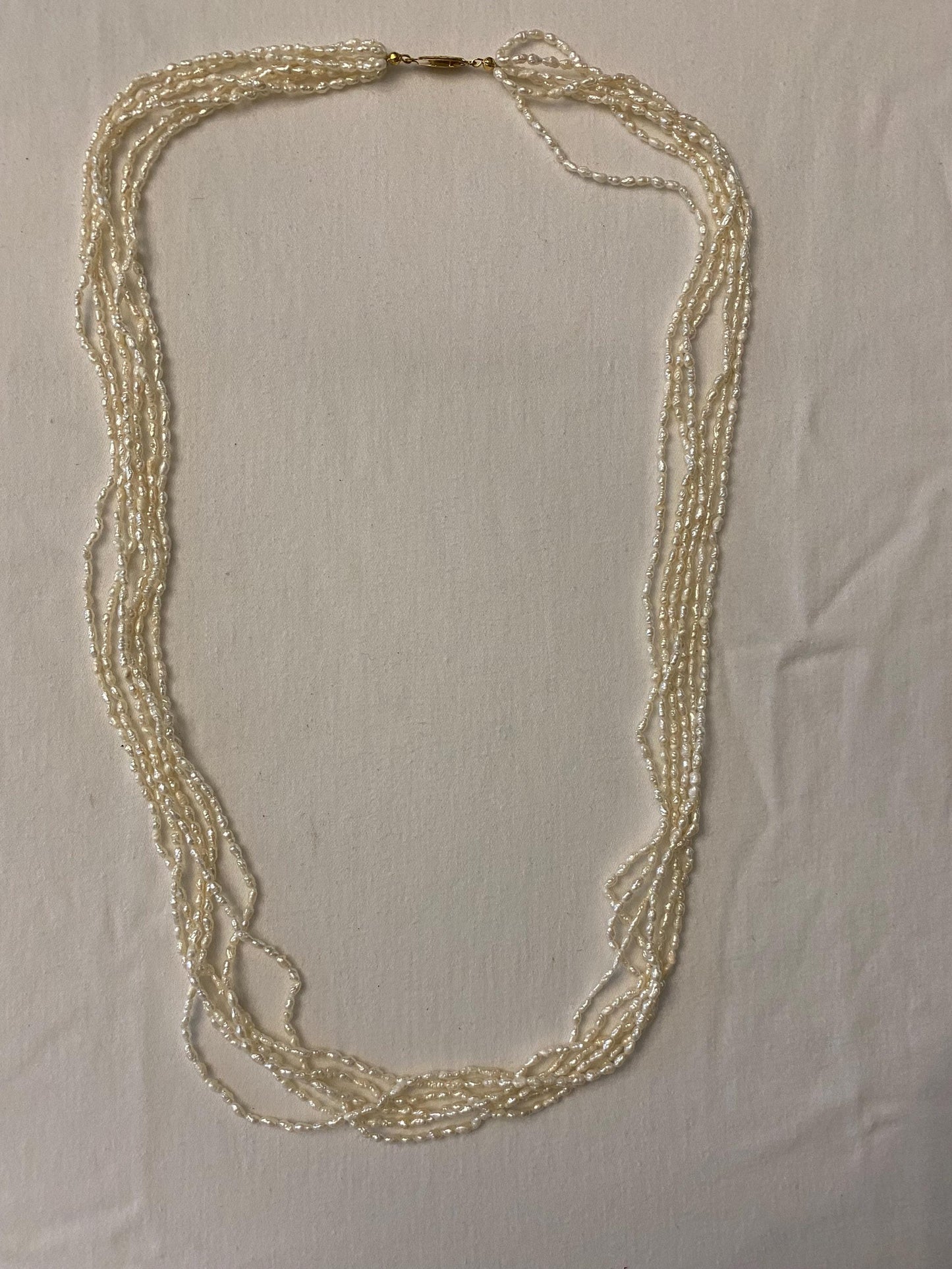 Vintage 6-Strand Pearl Necklace, Off White Beaded Design Jewelry