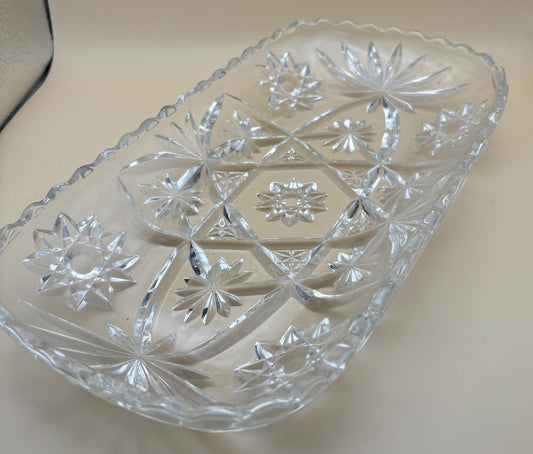 Vintage Crystal Glass Dish or Serving Dish Glass Serving Tray Anchor Hocking Star of David Design Lover Antiques and Vintage