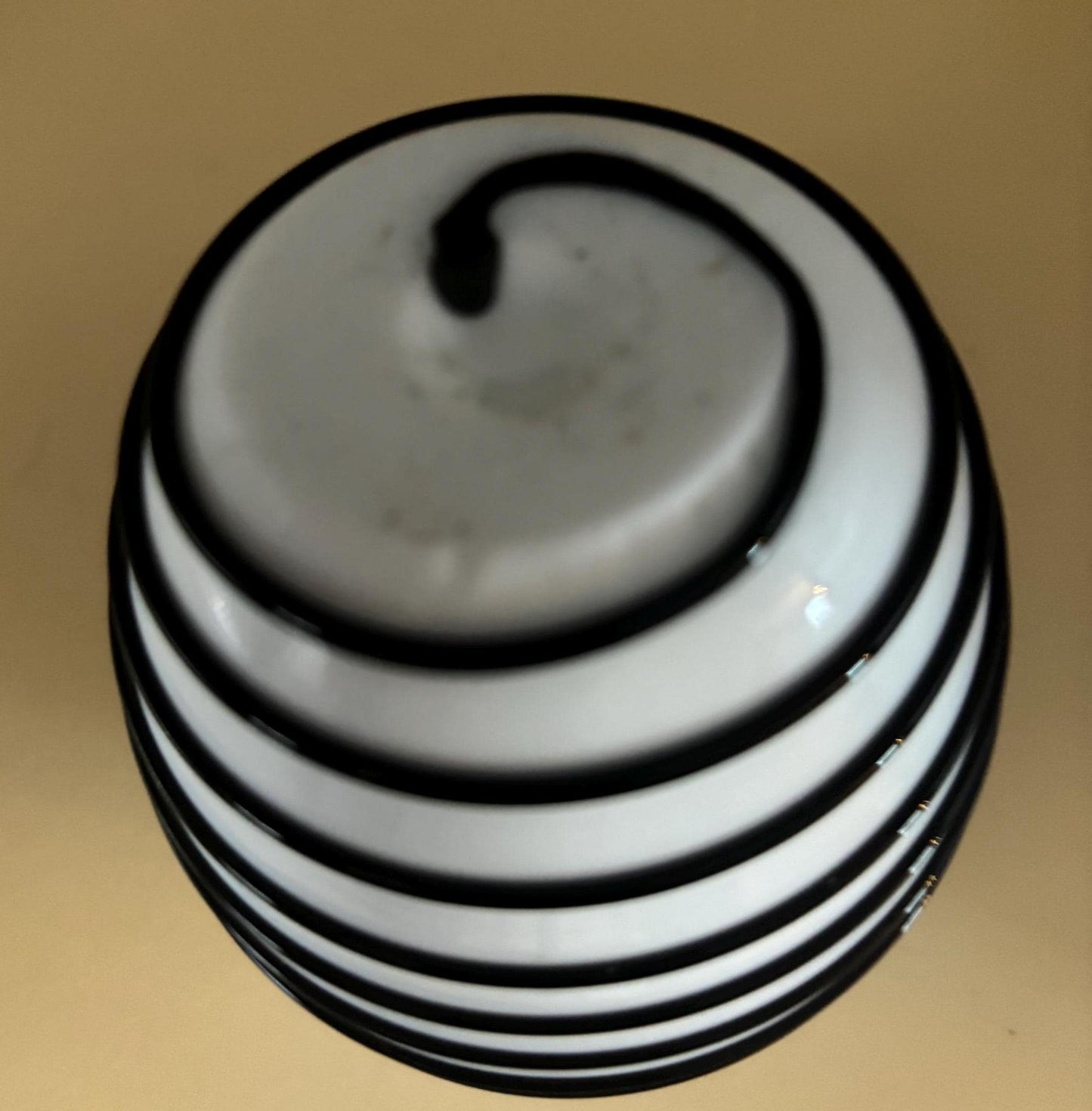 Vintage White Cased Glass with Black Applied Swirl Egg Shaped Paperweight Encased Glass Art Lover Antiques and Vintage