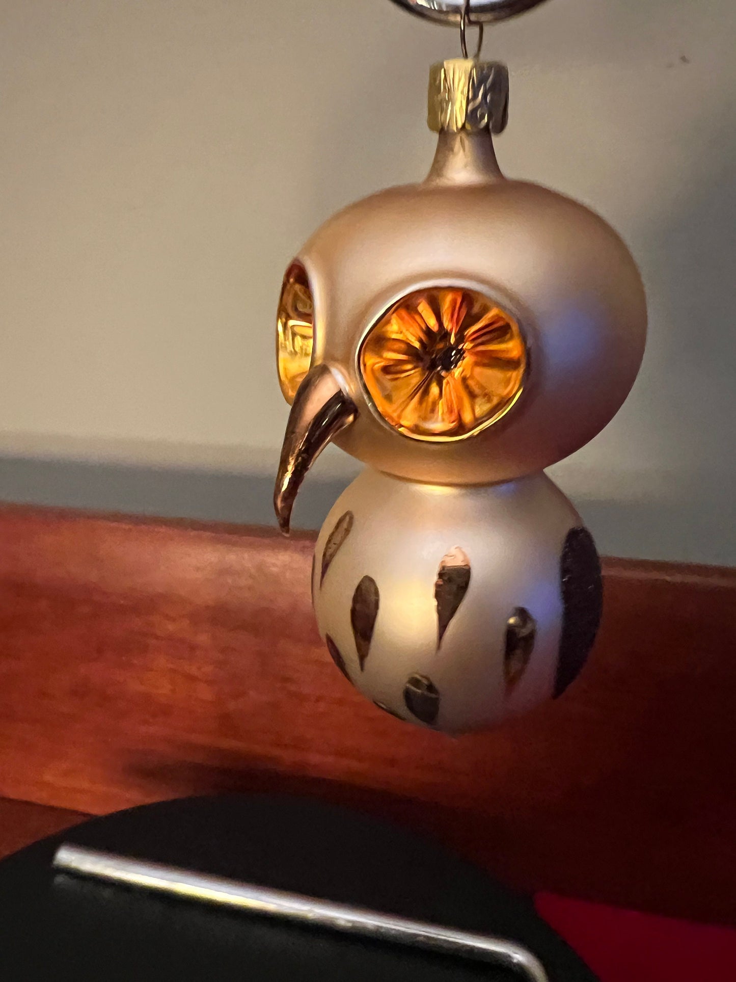 Vintage Gold Owl Ornament: Made in Czechoslovakia, 4" Tall